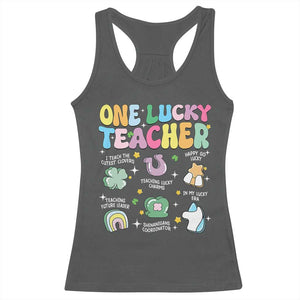 Funny St Patrick's Day Irish Teacher Racerback Tank Top One Lucky Teacher Lucky Era Shamrock TS11 Dark Heather Print Your Wear