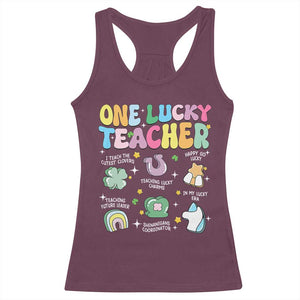 Funny St Patrick's Day Irish Teacher Racerback Tank Top One Lucky Teacher Lucky Era Shamrock TS11 Maroon Print Your Wear