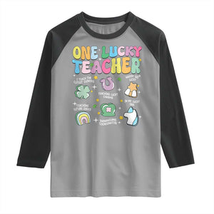 Funny St Patrick's Day Irish Teacher Raglan Shirt One Lucky Teacher Lucky Era Shamrock TS11 Sport Gray Black Print Your Wear