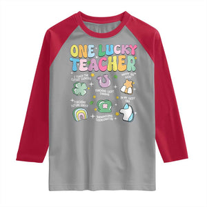 Funny St Patrick's Day Irish Teacher Raglan Shirt One Lucky Teacher Lucky Era Shamrock TS11 Sport Gray Red Print Your Wear