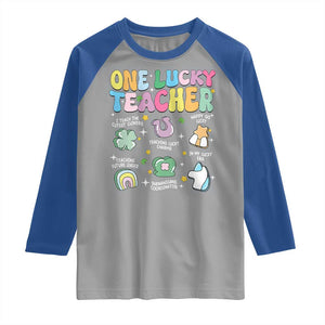 Funny St Patrick's Day Irish Teacher Raglan Shirt One Lucky Teacher Lucky Era Shamrock TS11 Sport Gray Royal Print Your Wear