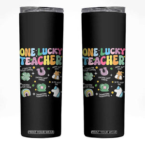 Funny St Patrick's Day Irish Teacher Skinny Tumbler One Lucky Teacher Lucky Era Shamrock TS11 Black Print Your Wear