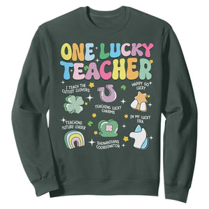 Funny St Patrick's Day Irish Teacher Sweatshirt One Lucky Teacher Lucky Era Shamrock TS11 Dark Forest Green Print Your Wear