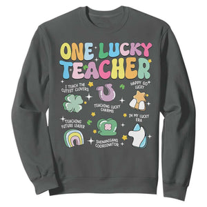 Funny St Patrick's Day Irish Teacher Sweatshirt One Lucky Teacher Lucky Era Shamrock TS11 Dark Heather Print Your Wear