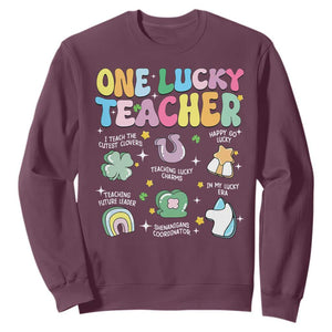 Funny St Patrick's Day Irish Teacher Sweatshirt One Lucky Teacher Lucky Era Shamrock TS11 Maroon Print Your Wear