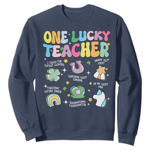 Funny St Patrick's Day Irish Teacher Sweatshirt One Lucky Teacher Lucky Era Shamrock TS11 Navy Print Your Wear