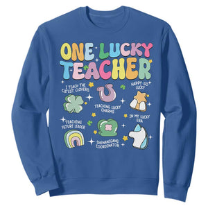 Funny St Patrick's Day Irish Teacher Sweatshirt One Lucky Teacher Lucky Era Shamrock TS11 Royal Blue Print Your Wear