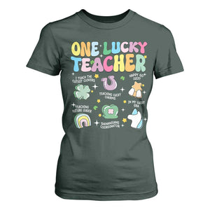 Funny St Patrick's Day Irish Teacher T Shirt For Women One Lucky Teacher Lucky Era Shamrock TS11 Dark Forest Green Print Your Wear