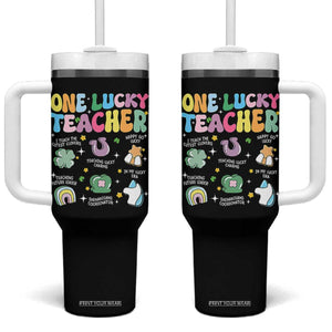 Funny St Patrick's Day Irish Teacher Tumbler With Handle One Lucky Teacher Lucky Era Shamrock TS11 One Size: 40 oz Black Print Your Wear