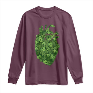 Funny St Patrick's Day Shamrock Heart Cardiac Nurse Anatomy Long Sleeve Shirt TS11 Maroon Print Your Wear
