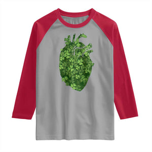 Funny St Patrick's Day Shamrock Heart Cardiac Nurse Anatomy Raglan Shirt TS11 Sport Gray Red Print Your Wear