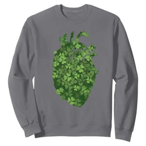 Funny St Patrick's Day Shamrock Heart Cardiac Nurse Anatomy Sweatshirt TS11 Charcoal Print Your Wear