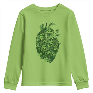 Funny St Patrick's Day Shamrock Heart Cardiac Nurse Anatomy Youth Sweatshirt TS11 Lime Print Your Wear