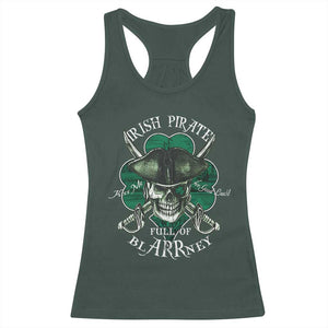 Funny Irish Pirate Full Of Blarrney Kiss Me For Good Luck Racerback Tank Top St Patrick's Day TS11 Dark Forest Green Print Your Wear