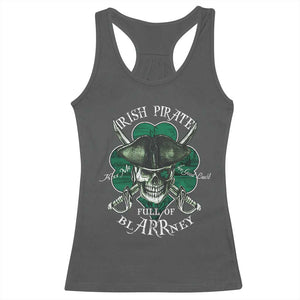 Funny Irish Pirate Full Of Blarrney Kiss Me For Good Luck Racerback Tank Top St Patrick's Day TS11 Dark Heather Print Your Wear