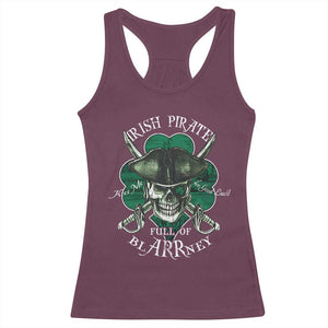 Funny Irish Pirate Full Of Blarrney Kiss Me For Good Luck Racerback Tank Top St Patrick's Day TS11 Maroon Print Your Wear