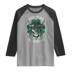 Funny Irish Pirate Full Of Blarrney Kiss Me For Good Luck Raglan Shirt St Patrick's Day TS11 Sport Gray Black Print Your Wear