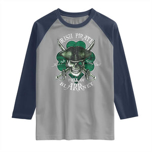 Funny Irish Pirate Full Of Blarrney Kiss Me For Good Luck Raglan Shirt St Patrick's Day TS11 Sport Gray Navy Print Your Wear