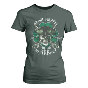 Funny Irish Pirate Full Of Blarrney Kiss Me For Good Luck T Shirt For Women St Patrick's Day TS11 Dark Forest Green Print Your Wear