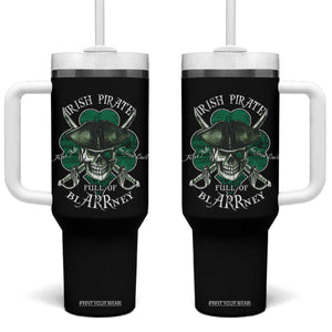 Funny Irish Pirate Full Of Blarrney Kiss Me For Good Luck Tumbler With Handle St Patrick's Day TS11 One Size: 40 oz Black Print Your Wear