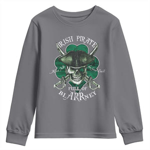 Funny Irish Pirate Full Of Blarrney Kiss Me For Good Luck Youth Sweatshirt St Patrick's Day TS11 Charcoal Print Your Wear