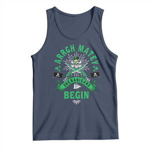 Funny St Patrick's Day Pirate Tank Top Arrgh Matey Let The Shenanigans Begin Shamrock TS11 Navy Print Your Wear