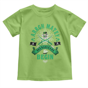 Funny St Patrick's Day Pirate Toddler T Shirt Arrgh Matey Let The Shenanigans Begin Shamrock TS11 Lime Print Your Wear