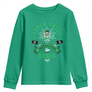 Funny St Patrick's Day Pirate Youth Sweatshirt Arrgh Matey Let The Shenanigans Begin Shamrock TS11 Irish Green Print Your Wear