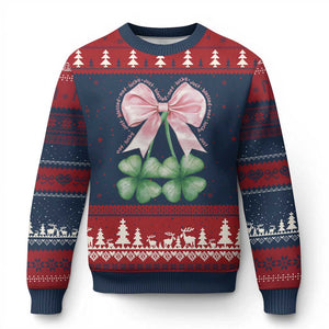 Not Lucky Just Blessed Ugly Christmas Sweater Blessed Christian Shamrocks St Patricks Day Coquette TS11 Navy Red Print Your Wear