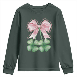 Not Lucky Just Blessed Youth Sweatshirt Blessed Christian Shamrocks St Patricks Day Coquette TS11 Dark Forest Green Print Your Wear