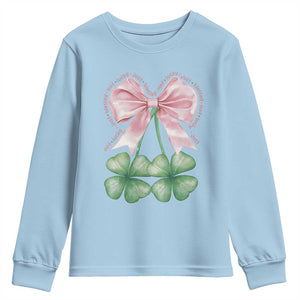 Not Lucky Just Blessed Youth Sweatshirt Blessed Christian Shamrocks St Patricks Day Coquette TS11 Light Blue Print Your Wear