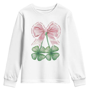 Not Lucky Just Blessed Youth Sweatshirt Blessed Christian Shamrocks St Patricks Day Coquette TS11 White Print Your Wear
