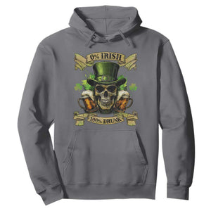 Funny St Patrick's Day Irish Beer Drinking Hoodie 0% Irish 100% Drunk Skull TS11 Charcoal Print Your Wear