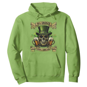 Funny St Patrick's Day Irish Beer Drinking Hoodie 0% Irish 100% Drunk Skull TS11 Lime Print Your Wear