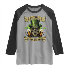 Funny St Patrick's Day Irish Beer Drinking Raglan Shirt 0% Irish 100% Drunk Skull TS11 Sport Gray Black Print Your Wear