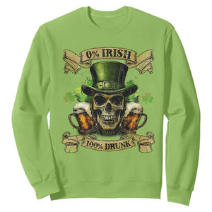 Funny St Patrick's Day Irish Beer Drinking Sweatshirt 0% Irish 100% Drunk Skull TS11 Lime Print Your Wear