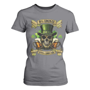 Funny St Patrick's Day Irish Beer Drinking T Shirt For Women 0% Irish 100% Drunk Skull TS11 Charcoal Print Your Wear