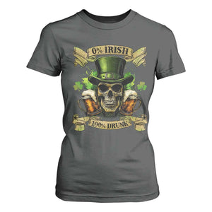 Funny St Patrick's Day Irish Beer Drinking T Shirt For Women 0% Irish 100% Drunk Skull TS11 Dark Heather Print Your Wear