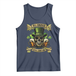 Funny St Patrick's Day Irish Beer Drinking Tank Top 0% Irish 100% Drunk Skull TS11 Navy Print Your Wear