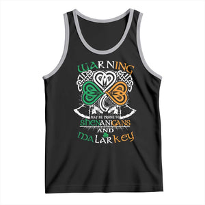 Funny Warning May Be Prone To Shenanigans And Malarkey Tank Top St Patrick's Day Celtic Shamrock TS11 Black Athletic Heather Print Your Wear