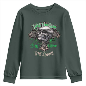 Funny Irish Pride Youth Sweatshirt Irish Hooligan Stay True Till Death Flat Cap Skull TS11 Dark Forest Green Print Your Wear