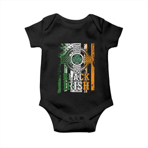 St Patrick's Day Black Irish Baby Onesie Vintage American Flag Celtic Cross TS11 Black Print Your Wear