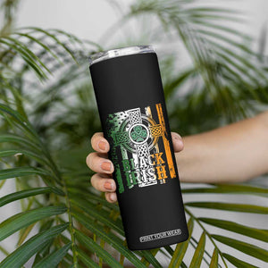St Patrick's Day Black Irish Skinny Tumbler Vintage American Flag Celtic Cross TS11 Print Your Wear