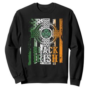 St Patrick's Day Black Irish Sweatshirt Vintage American Flag Celtic Cross TS11 Black Print Your Wear