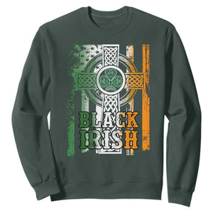 St Patrick's Day Black Irish Sweatshirt Vintage American Flag Celtic Cross TS11 Dark Forest Green Print Your Wear