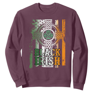 St Patrick's Day Black Irish Sweatshirt Vintage American Flag Celtic Cross TS11 Maroon Print Your Wear