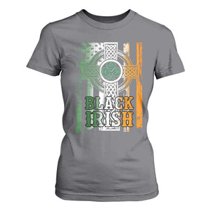 St Patrick's Day Black Irish T Shirt For Women Vintage American Flag Celtic Cross TS11 Charcoal Print Your Wear