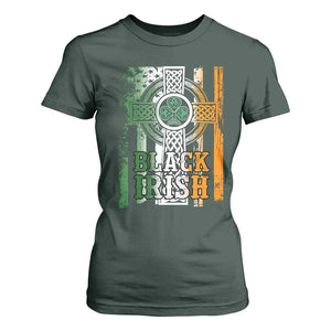 St Patrick's Day Black Irish T Shirt For Women Vintage American Flag Celtic Cross TS11 Dark Forest Green Print Your Wear