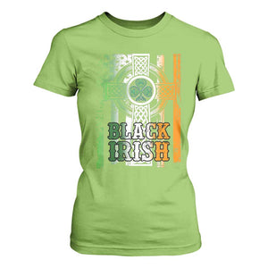St Patrick's Day Black Irish T Shirt For Women Vintage American Flag Celtic Cross TS11 Lime Print Your Wear