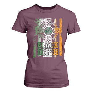 St Patrick's Day Black Irish T Shirt For Women Vintage American Flag Celtic Cross TS11 Maroon Print Your Wear